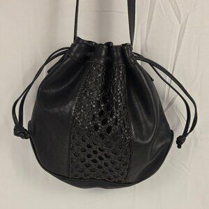 Vintage Fossil Woven Leather Drawstring Bucket Crossbody Bag